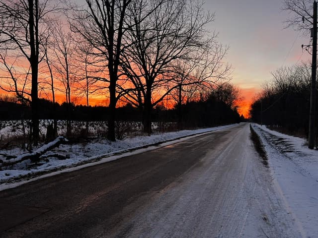 A rural Pelham road at sunset